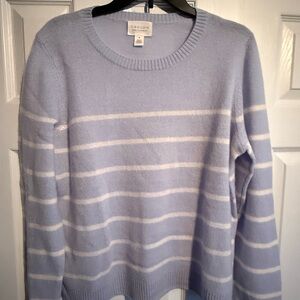 Caslon Women's Light Blue and White Striped Crew Neck Cashmere Sweater
